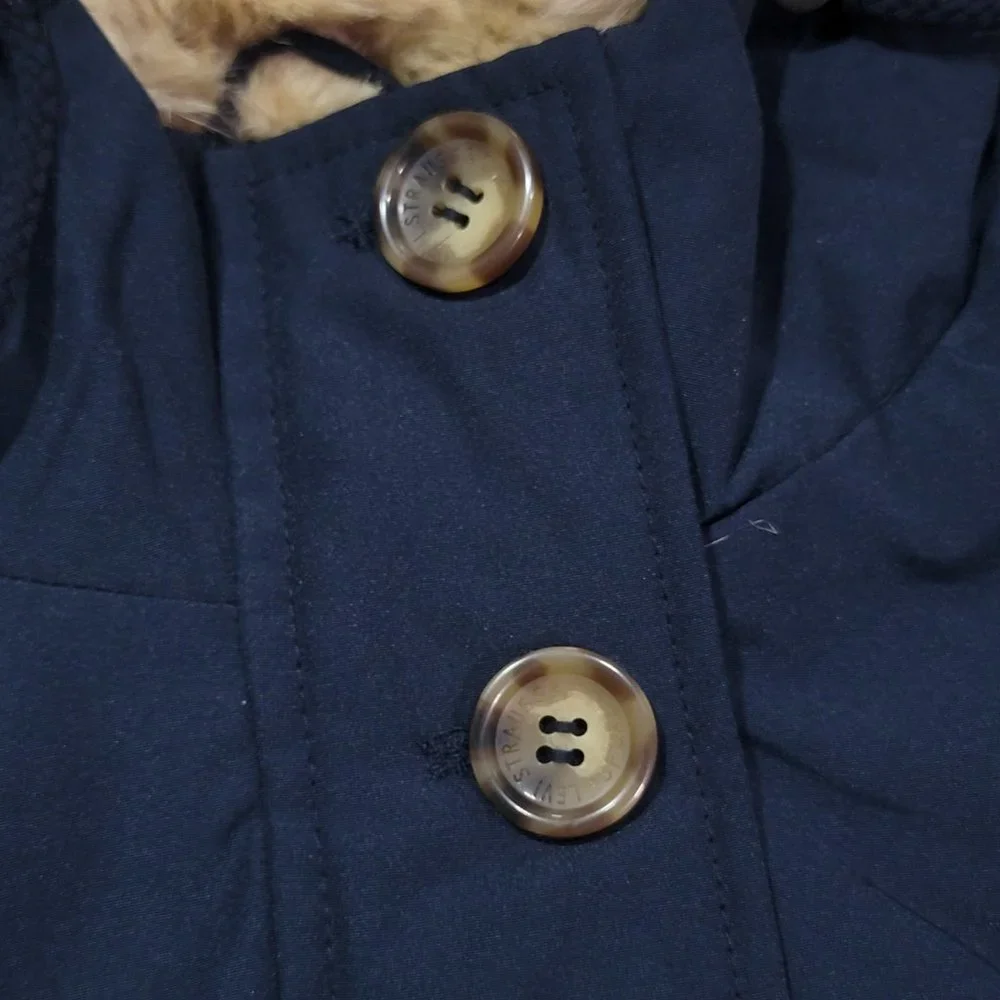 Levis Womens Faux Fur Lined Hooded Parka Jacket Navy Sz XL - Picture 3 of 10